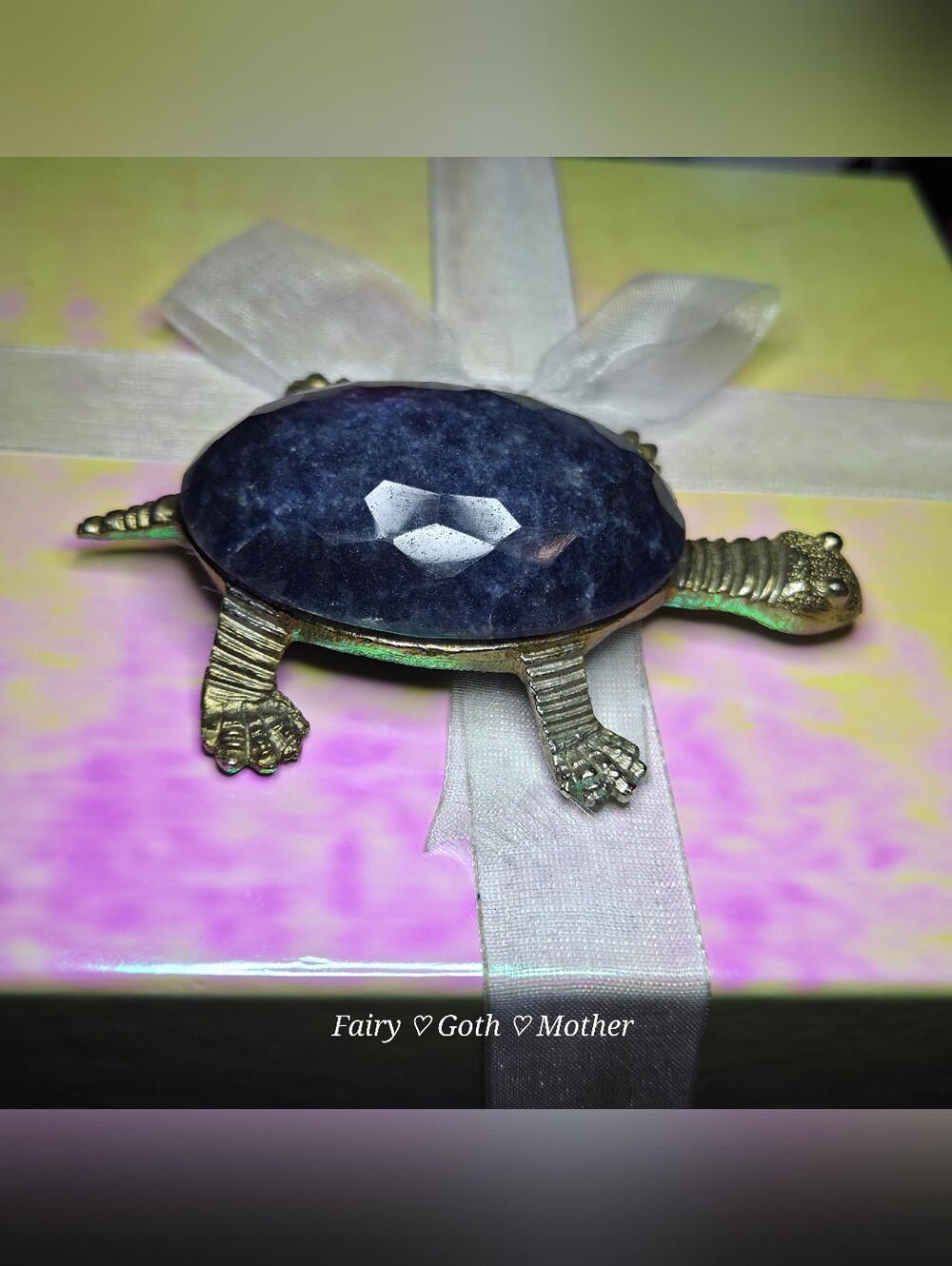 Faceted Dark Blue Stone Turtle Accent Piece